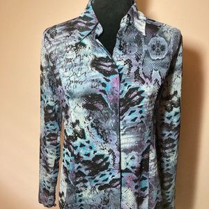 Cabi Python #609 long sleeve blouse, blue, small